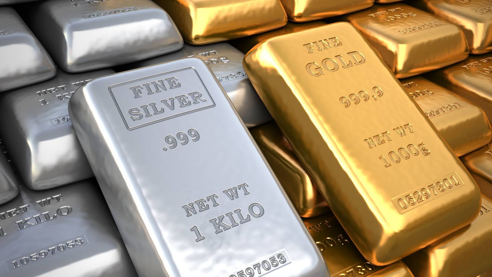 Eine Goldmünze und eine Silbermünze auf den beiden Waagschalen einer Waage, ein Verhältnis symbolisierend
